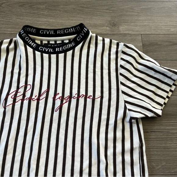 Civil Regime Shirt Mens Striped Crew Neck Logo Embroidered Pullover Size Medium - Picture 2 of 8